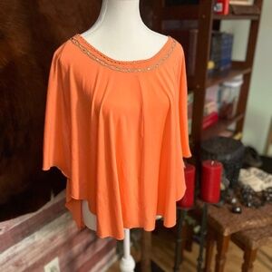 Venus Coral/Orange Blouse w/ Beaded Collar